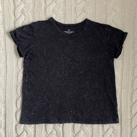 ⚡️3 for $20⚡️ American Eagle Speckled Black Rolled Sleeve T-Shirt - Picture 1 of 8